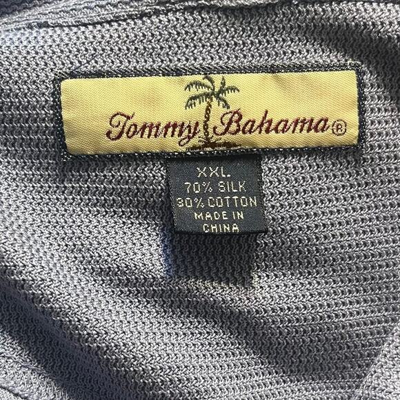 Vintage Tommy Bahama Shirt Mens XXL Blue Textured Striped Silk Button Up Camp - Picture 4 of 5